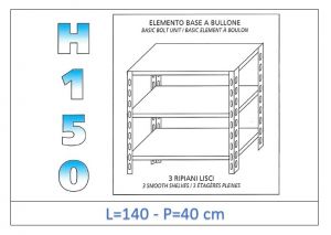 IN-B36914040B Estante con 3 estantes lisos fijación de pernos dim cm 140x40x150h