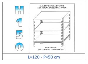 IN-B36912050B Estante con 3 estantes lisos fijación de pernos dim cm 120x50x150h