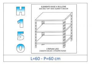IN-B3696060B Estante con 3 estantes lisos fijación de pernos dim cm 60x60x150h