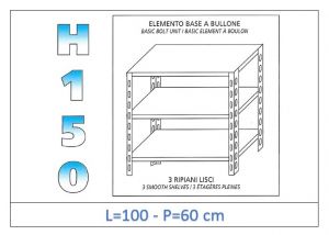 IN-B36910060B Estante con 3 estantes lisos fijación de pernos dim cm 100x60x150h