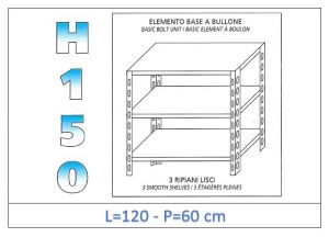IN-B36912060B Estante con 3 estantes lisos fijación de pernos dim cm 120x60x150h