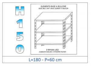 IN-B36918060B Estante con 3 estantes lisos fijación de pernos dim cm 180x60x150h