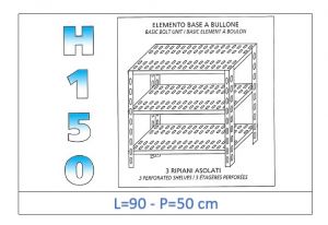 IN-B3709050B Shelf with 3 slotted shelves bolt fixing dim cm 90x50x150h 