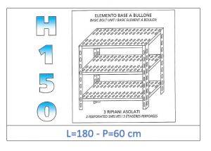IN-B37018060B Shelf with 3 slotted shelves bolt fixing dim cm 180x60x150h 
