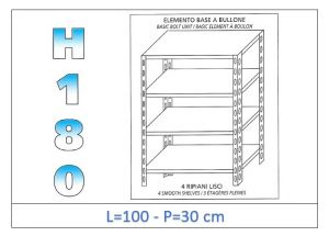 IN-1846910030B Shelf with 4 smooth shelves bolt fixing dim cm 100x30x180h 