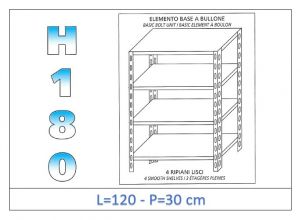 IN-1846912030B Shelf with 4 smooth shelves bolt fixing dim cm 120x30x180h 