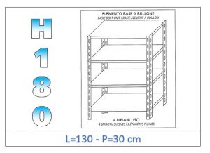 IN-1846913030B Shelf with 4 smooth shelves bolt fixing dim cm 130x30x180h 