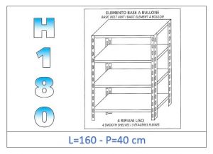 IN-1846916040B Shelf with 4 smooth shelves bolt fixing dim cm 160x40x180h 