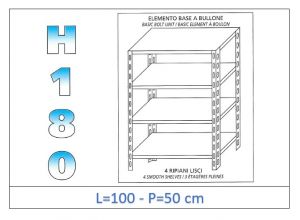 IN-1846910050B Shelf with 4 smooth shelves bolt fixing dim cm 100x50x180h 