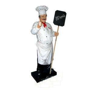 ER006 Chef tridimensional con bigote y pizarra de 180 cm de altura