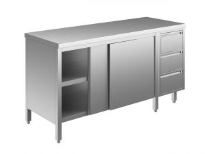 EU04001-14 tavolo armadio ECO cm 140x60x85h  piano liscio - porte scorrevoli - cassettiera 3 cassetti dx