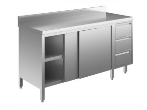 EU04003-18 Table armoire ECO cm 180x60x85h dosseret - portes coulissantes - tiroir 3c à droite