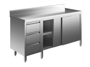 EU04004-15 Table armoire ECO cm 150x60x85h dosseret - portes coulissantes - tiroir 3c gauche