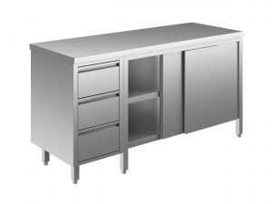 EU04102-15 Table armoire ECO cm 150x70x85h plateau lisse - portes coulissantes - tiroir 3c gauche