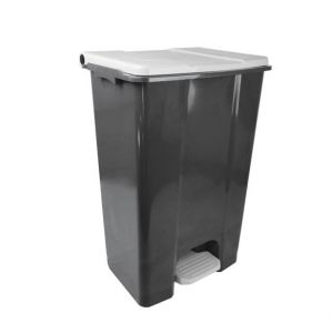 T912870 Mobile pedal container in gray - white recycled plastic 80 liters
