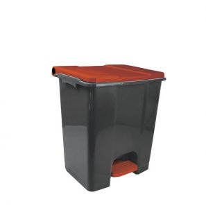 T912677 Mobile pedal container in gray - red recycled plastic 60 liters