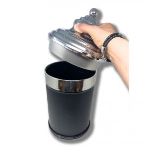 T103050 DUBAI Black imitation leather waste paper bin with lux chrome hermetic lid