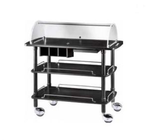 CLC2013CA Carbon colored wooden serving trolley 3 shelves plx dome 110x55x114h