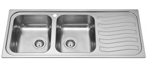 PV1623D 2-bowl kitchen sink, dimensions 116x50 cm with left drainer, robust thickness 0.7 mm