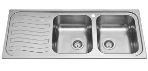 PV1623S 2-bowl kitchen sink, dimensions 116x50 cm with right drainer, robust thickness 0.7 mm