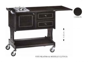 CL2752CA Wooden flambè trolley 2 plates with 1 separate carbon fire