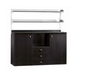 ML3214SSCA Low oak service cabinet, large carbon-coloured stainless steel shelf support