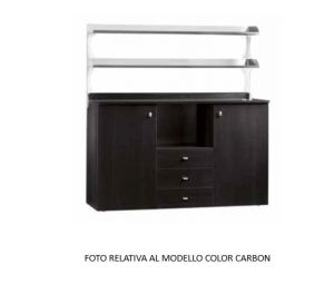ML3214SSN Low oak service cabinet, large walnut-coloured stainless steel shelf support