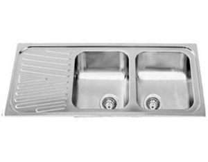 POA1623D Welded kitchen sink with 2 right bowls, dimensions 116x50 cm with drainer and robust thickness of 0.7 mm