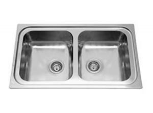 PSI7923 Welded kitchen sink with 2 central bowls, dimensions 79x50 cm and robust thickness 0.6 mm