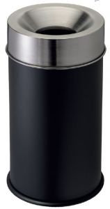 T770051 Fireproof paper bin Black stell body and s.steel lid 50 liters
