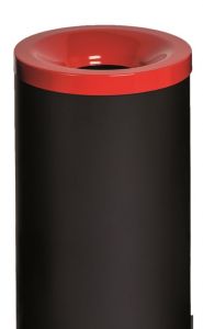 T770017 Fireproof paper bin Black steel with red colored lid 50 liters