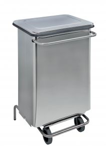 T790670 Polished Stainless steel Wheeled pedal waste bin 70 liters s.steel tubes