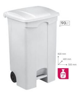 T115090 Mobile plastic pedal bin White 90 liters (Pack of 3 pieces)
