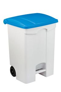 T115575 Mobile plastic pedal bin White 70 liters Blue lid