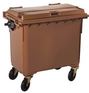 T766654 Brown Plastic waste container for outdoor on 4 wheels 770 liters