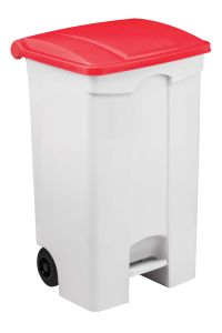 T115097 Mobile plastic pedal bin White 90 liters Red lid (Pack of 3 pieces)
