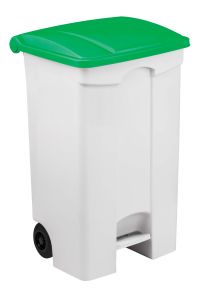 T115098 Mobile plastic pedal bin White 90 Green lid (Pack of 3 pieces)
