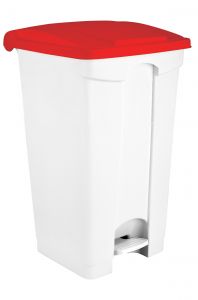 T115957 White Plastic pedal bin Red lid 90 liters (Pack of 3 pieces)