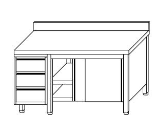 TA4136 armoire avec des portes en acier inoxydable d'un côté, les tiroirs et dosseret SX